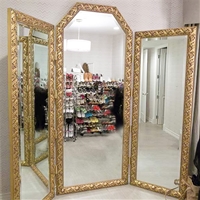 WM1624 - Very Ornate - Gold, Silver & Red - Custom 3 Panel Mirror