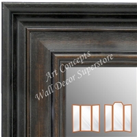 WM1639-1 | Distressed Black with Walnut | Custom Three Panel Full Length Wardrobe Mirror