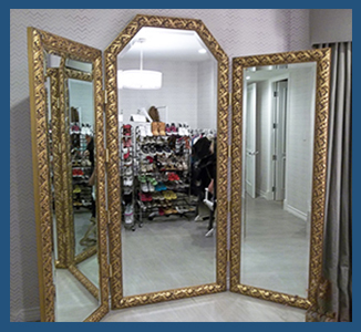 Floor standing mirrors can be made to fit unique locations in home dressing areas or large closets