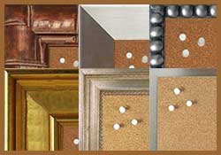 Shop natural self healing cork memo boards with metallic looking frames- satin nickel, oil rubbed bronze, gold, silver and more