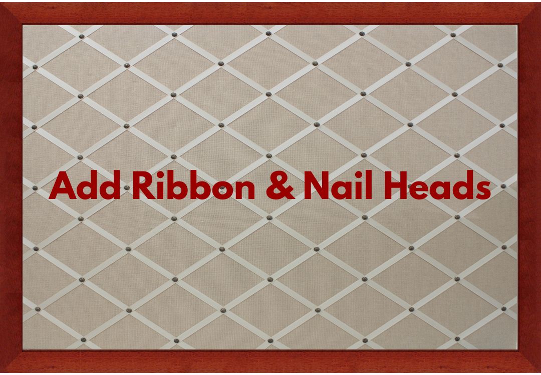 Create a memory board with ribbon or French Bulletin Board - just add ribbon and nail heads