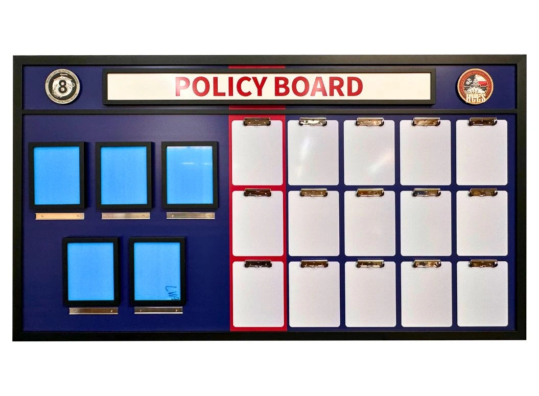 Chain of Command Board with fabric background and metallic frame