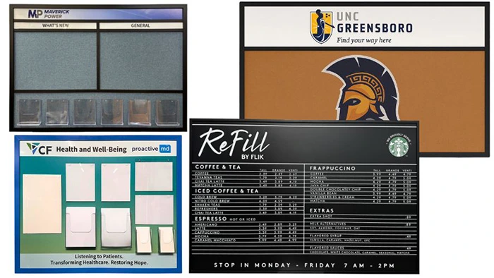 Assorted information, header, printed, and enclosed wallboards