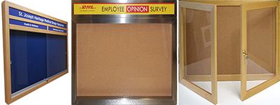 We fabricate 

custom enclosed wallboard cabinets using natural self-healing cork. We can personalize with your custom logo or company name in a header.