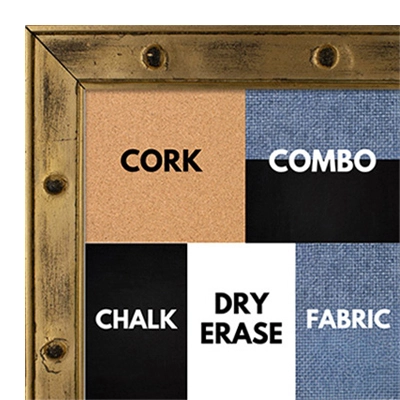 BB1502-3 Antiqued Light Gold with Rivets Small To Medium Custom Cork Chalk or Dry Erase Board