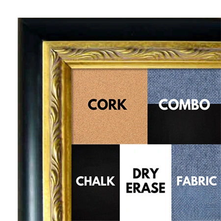 BB93-1 Black With Ornate Gold Insert Custom Cork Chalk or Dry Erase Board Medium To Extra Large