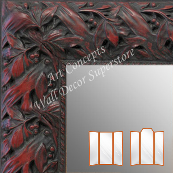 WM1624-3 | Black with Red / Design  | Custom Three Panel Dressing Room Mirror
