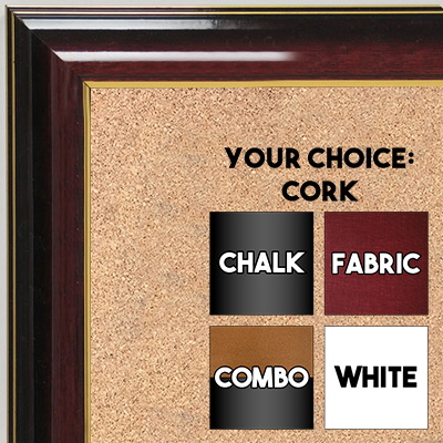 BB1668-1 | Glossy Mahogany / Gold | Custom Cork Bulletin Board | Custom White Dry Erase Board | Custom Chalk Board