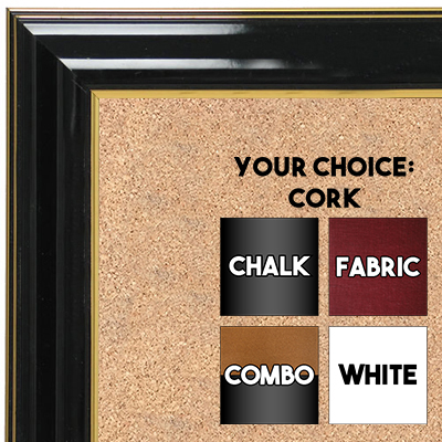 BB1668-2 | Glossy Black / Gold | Custom Cork Bulletin Board | Custom White Dry Erase Board | Custom Chalk Board
