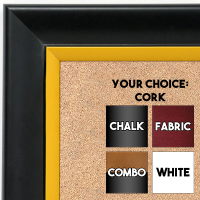 BB1690-2 | Black / Yellow | Custom Cork Bulletin Board | Custom White Dry Erase Board | Custom Chalk Board