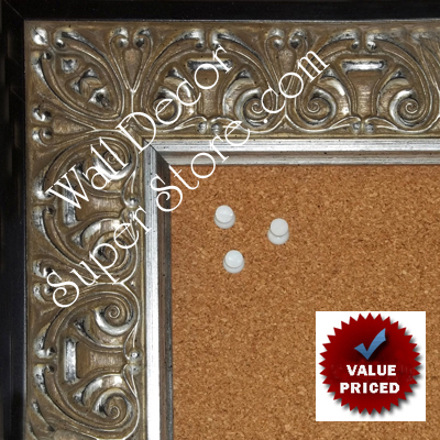 DISC BB1860-2 Ornate Silver Leaf With Black Trim  2 3/4" Wide Value Price Medium To Extra Large Custom Cork Chalk Or Dry Erase Board   