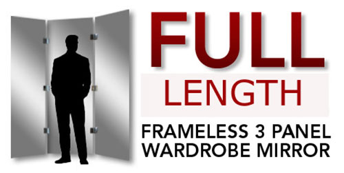 FWM100 Custom Full Length Wall Mounted Frameless 3 Panel Dressing Mirror: 360 View 
