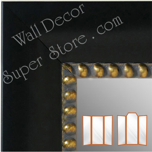 WM5203-1 | Black with Gold Bead | Custom Three Panel Winged Mirror | Home Decor