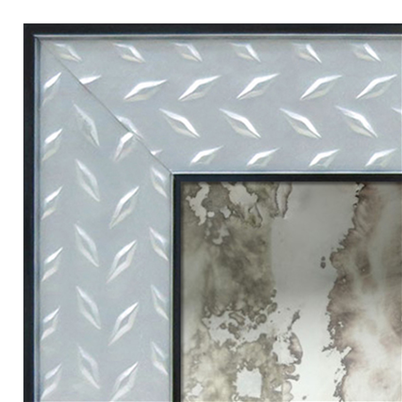 AM1503-90-9 Stainless Steel Look with Diamond Pattern Frame Antiqued Mirror - Running Water Antique Mirror 