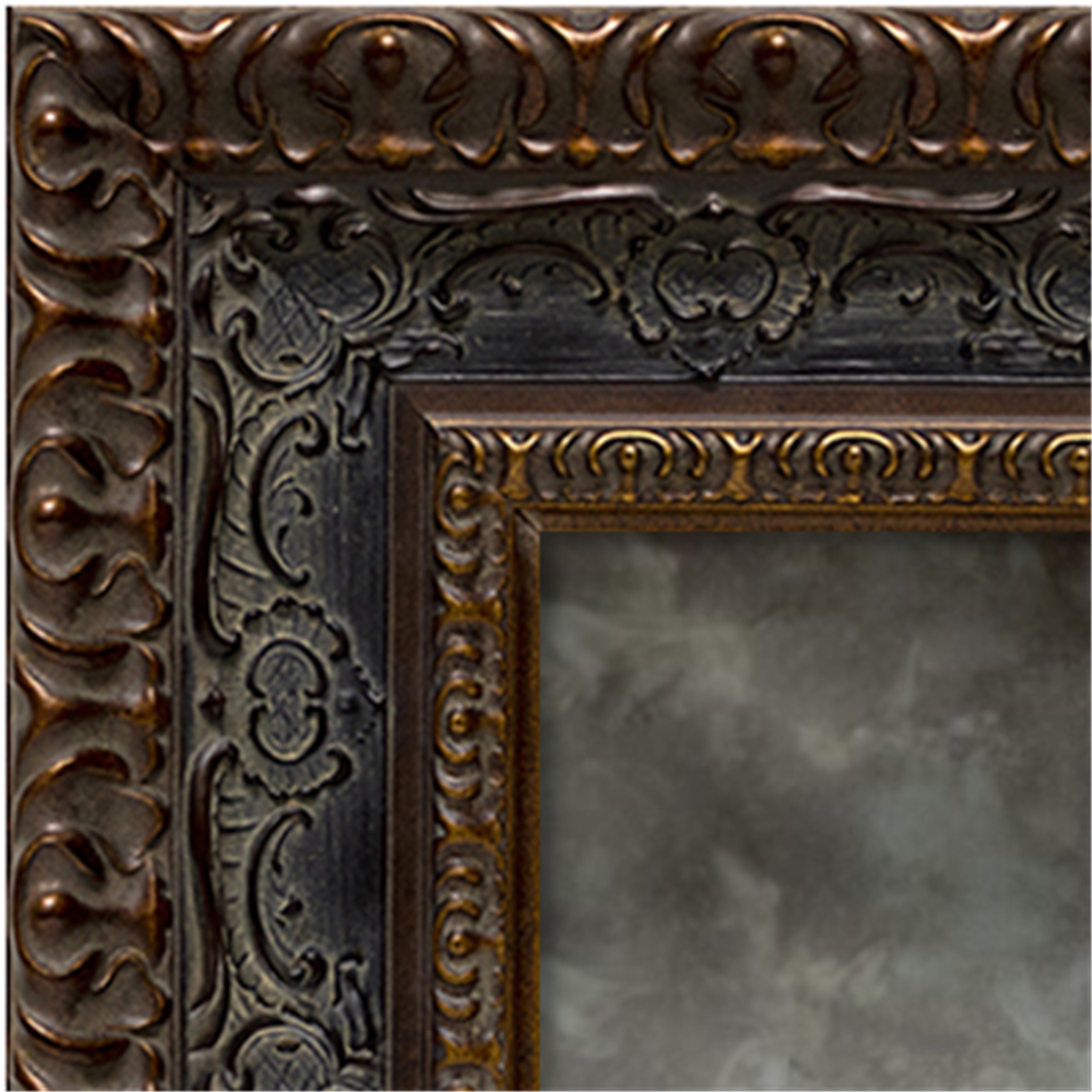 AM1937-90-13 Bronze Ornate with Black Parisienne Frame Antiqued Mirror - Dark Gray Antiqued Mirror