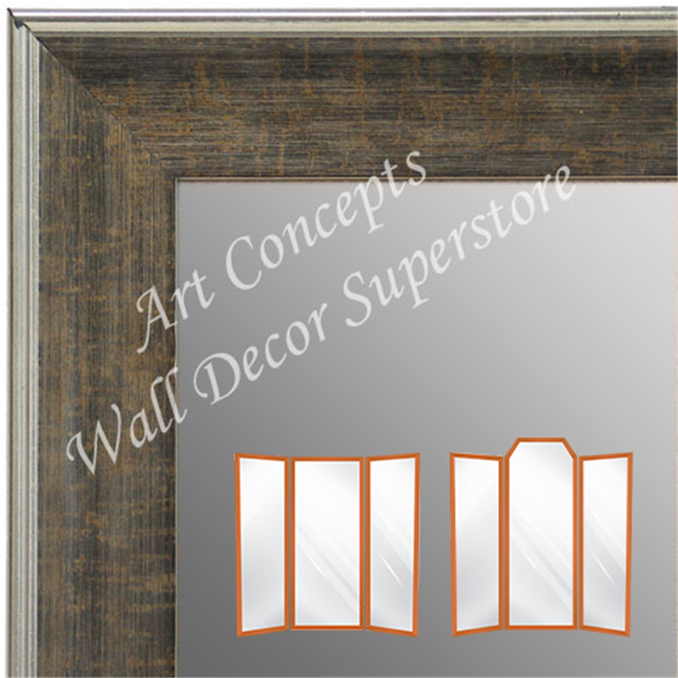 WM1670-1 | Distressed Dark Brown | Custom Three Panel Wing Mirror