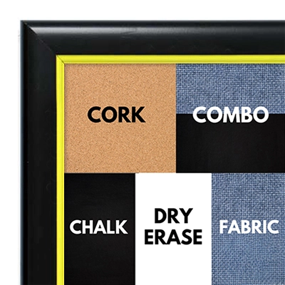 BB1400-4 Black With Yellow Lip Small To Medium Custom Cork Chalk or Dry Erase Board