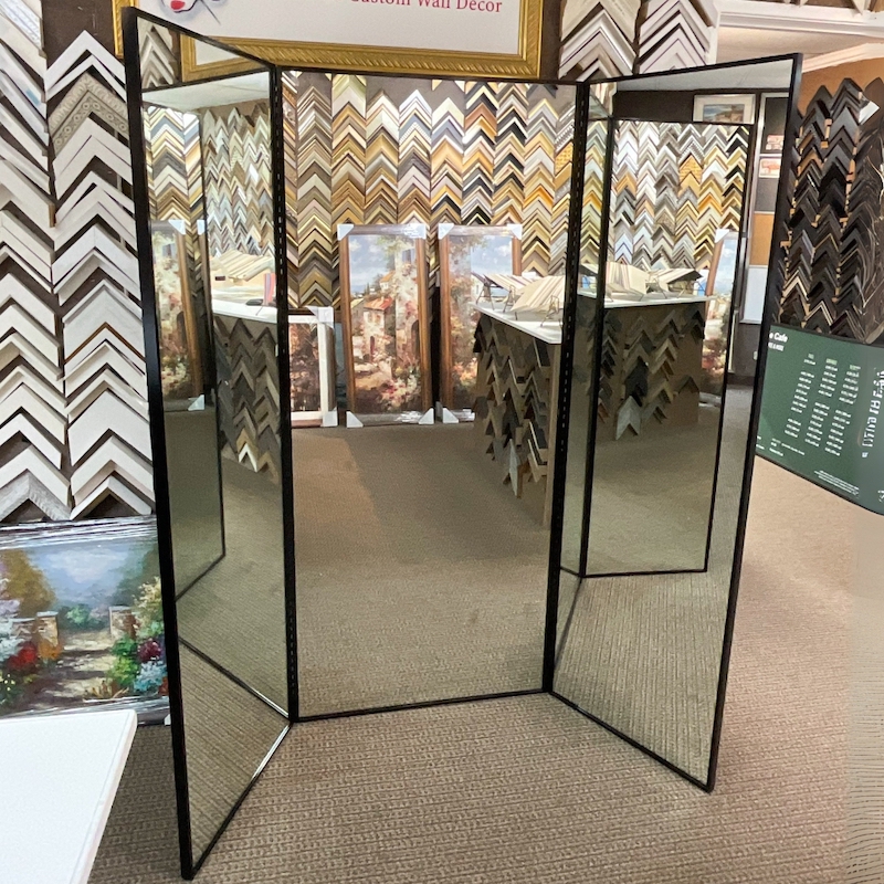 WM1540 - Custom 3 Panel Mirrors - Thin Metal Frames - Flat Top