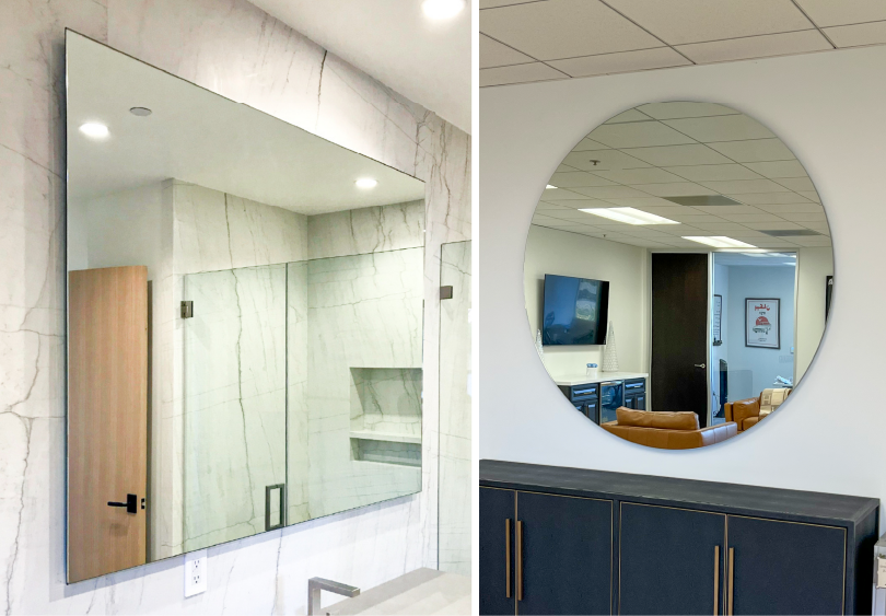 custom frameless mirrors, round mirrors, square mirrors, oval mirrors, regtangular mirror, custom cut mirrors