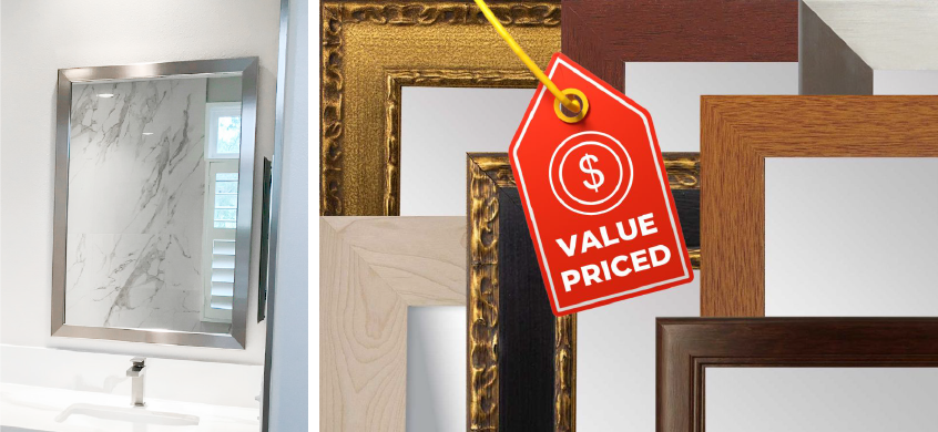 Custom Size Mirror, value price mirrors, va;ue price frame