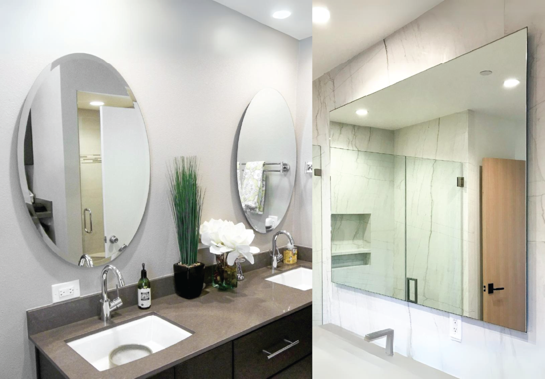 custom frameless mirrors, round mirrors, square mirrors, oval mirrors, regtangular mirror, custom cut mirrors