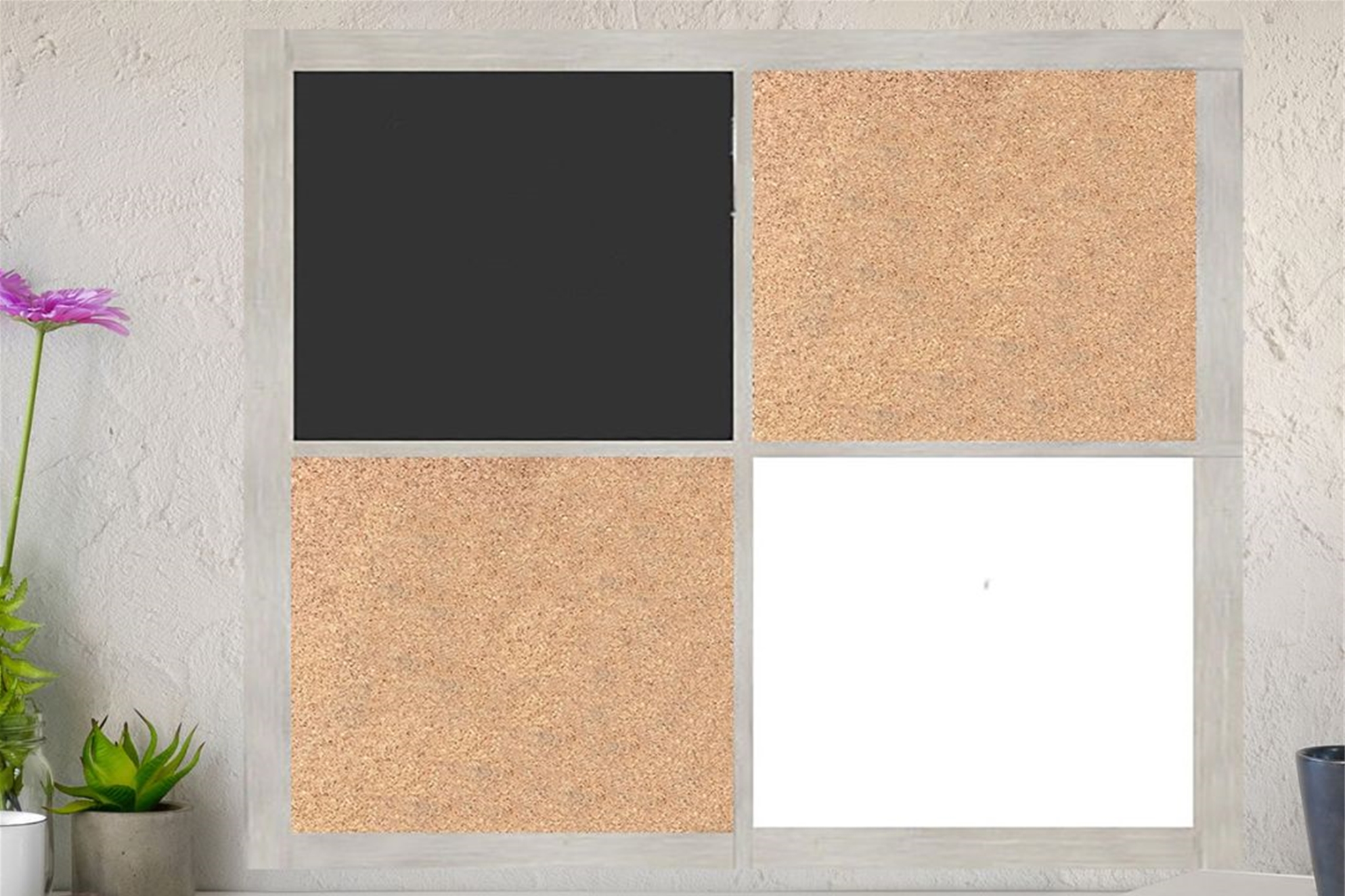 FCustom 4-in-1 board combines a blackboard, whiteboard, and corkboards