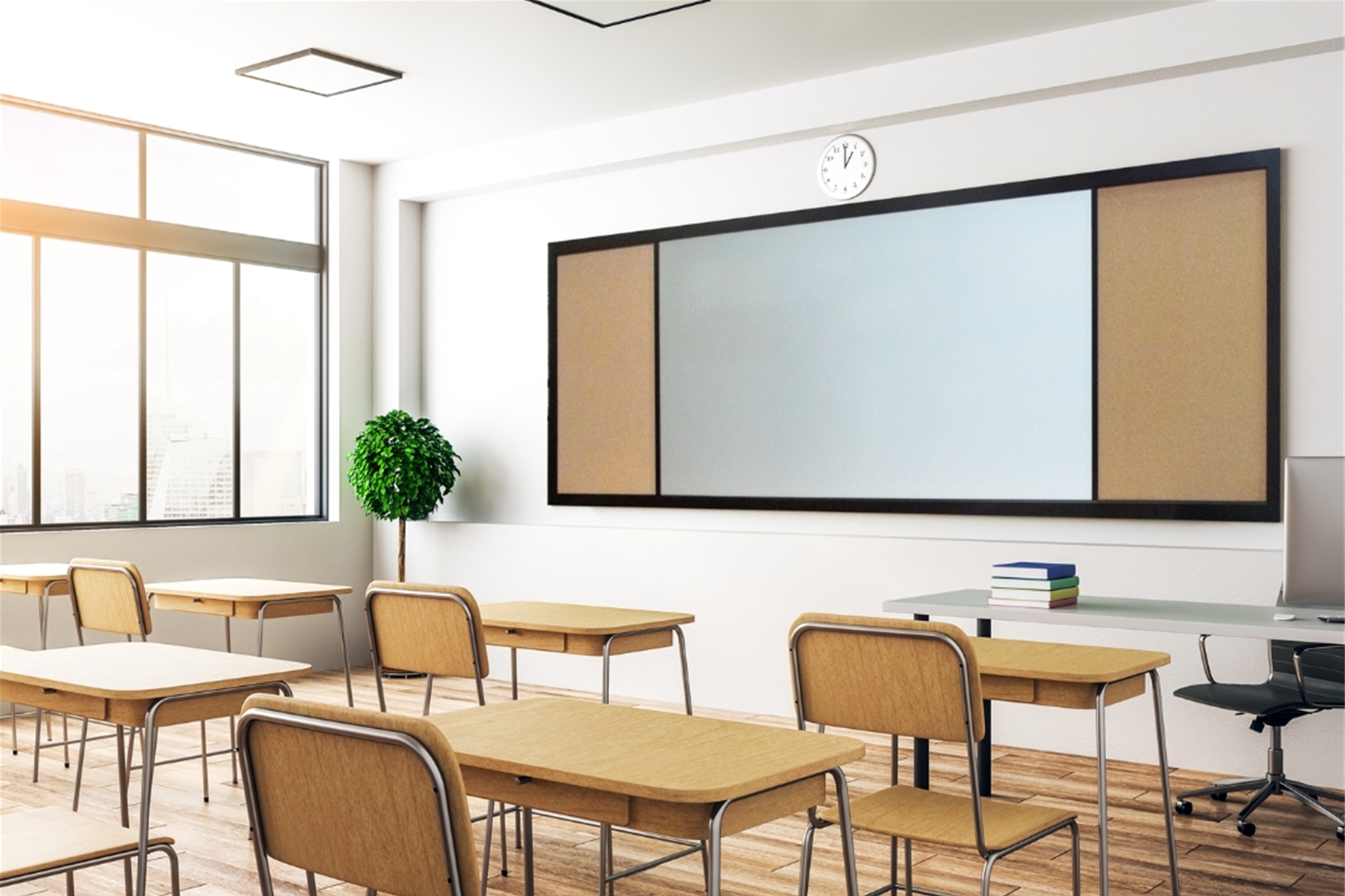 Spacious combination board for teaching, planning, and organization.