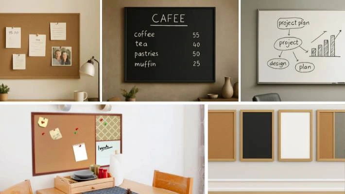 Framed chalkboard, dry erase, and cork board selection