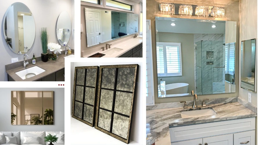 Close-up of a custom frameless mirror