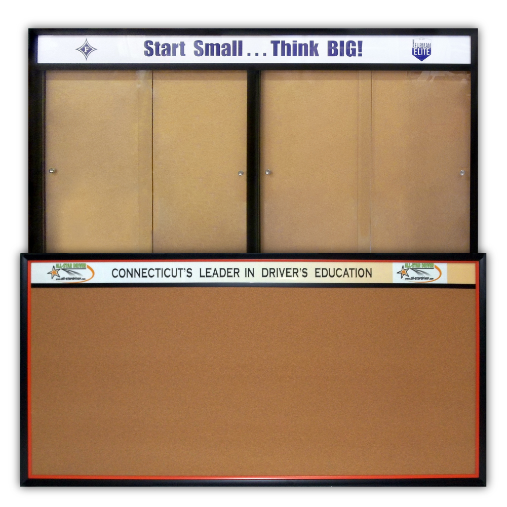 Ccustom header bulletin boards- chalk boards and white boards - use your logo and text - any size