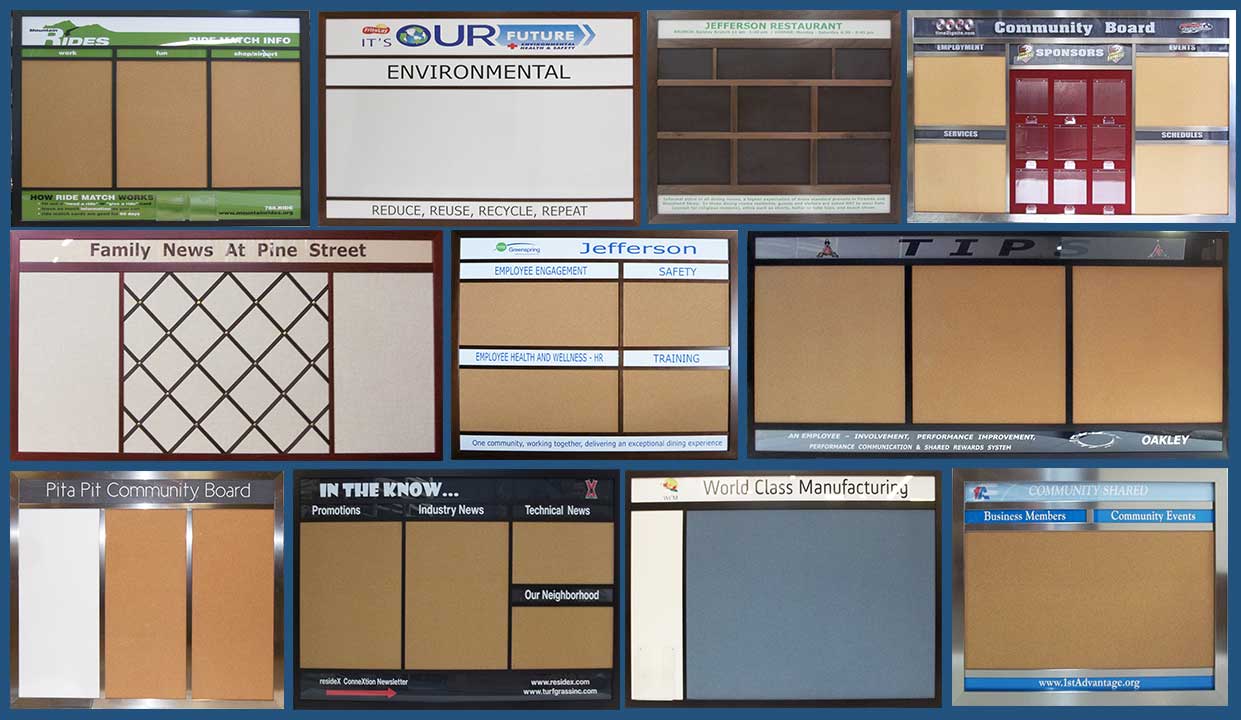 Every frame can make any style - select frame - then select type of wallboard -
chalkboard, cork board, combination board, whiteboard or fabric wrap corkboard