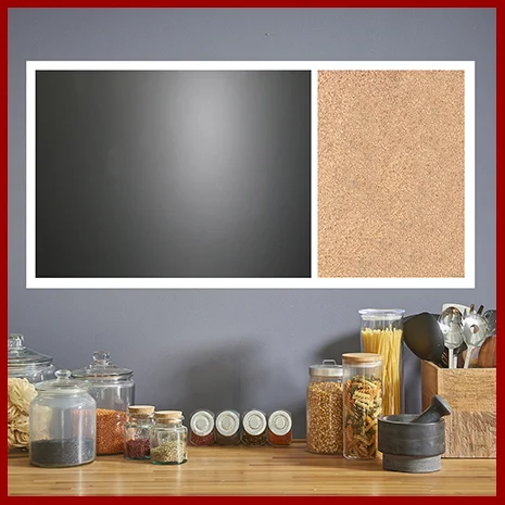 Create a custom combination board with any combination of cork, chalk, dry erase or  fabric wrapped corkboard to your exact size.