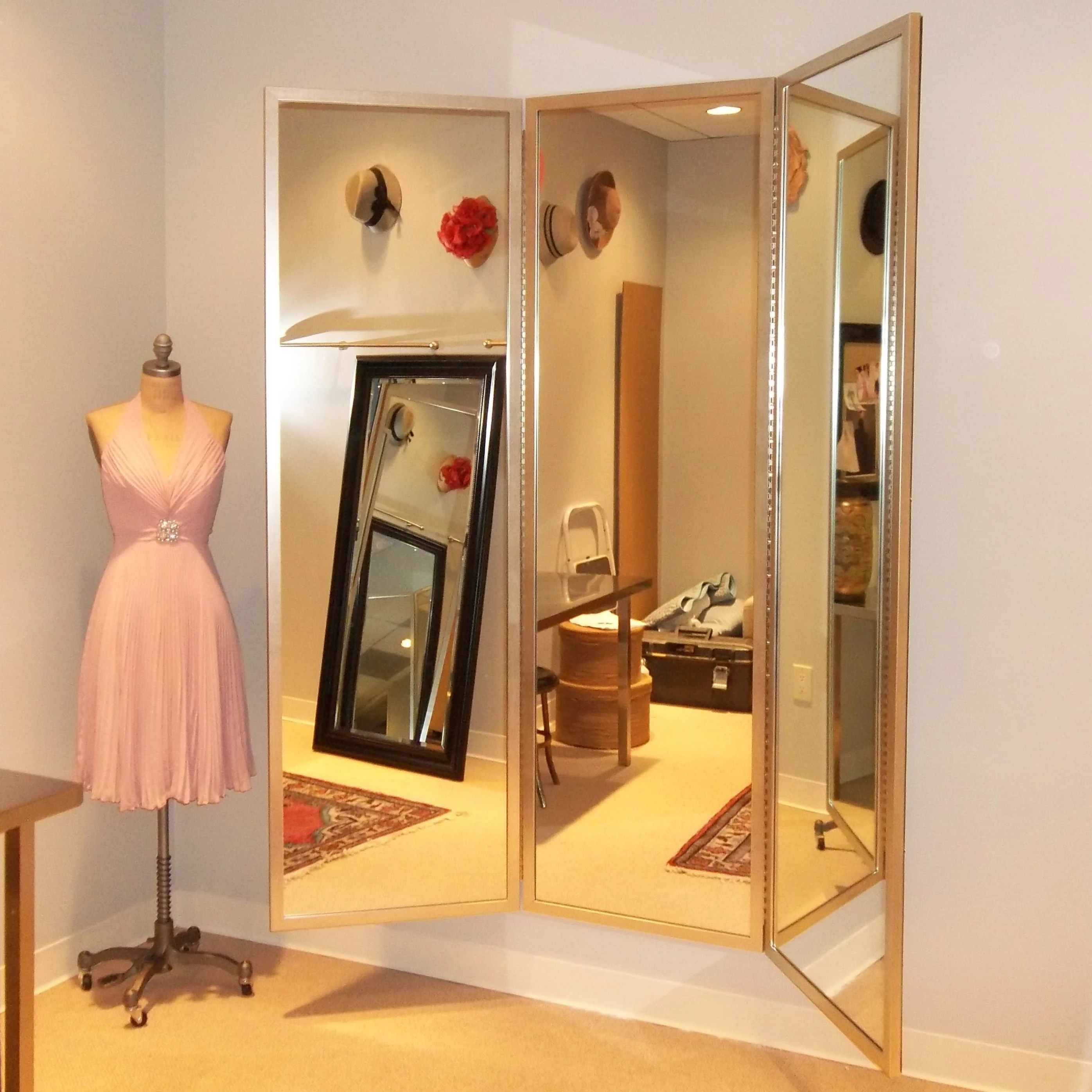 Full 360 Degree View - Custom three panel mirrors - framed and frameless - choose size, color and style