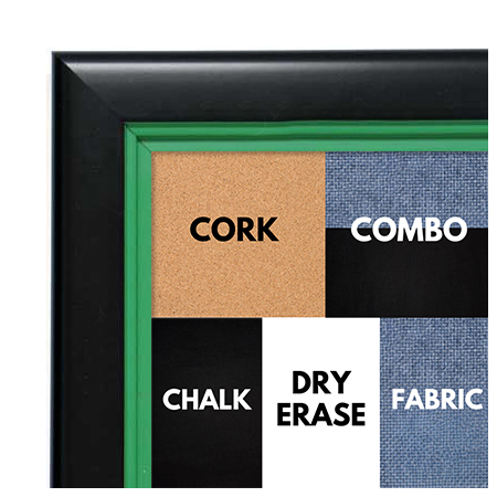 BB1401-2 Black With Green Lip Custom Cork Chalk or Dry Erase Board Medium To Large