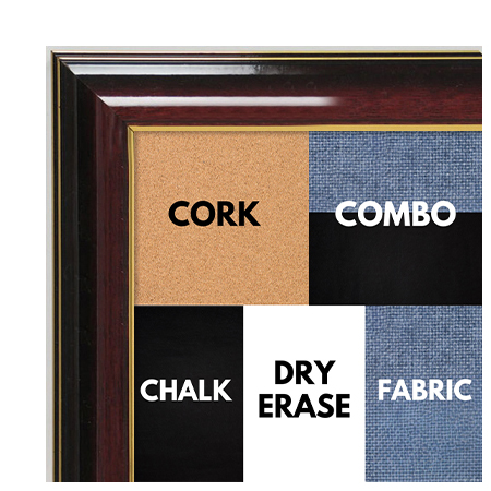 BB1668-1 | Glossy Mahogany / Gold | Custom Cork Bulletin Board | Custom White Dry Erase Board | Custom Chalk Board