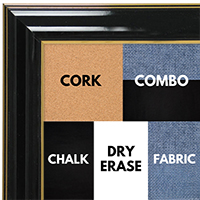 BB1668-2 | Glossy Black / Gold | Custom Cork Bulletin Board | Custom White Dry Erase Board | Custom Chalk Board