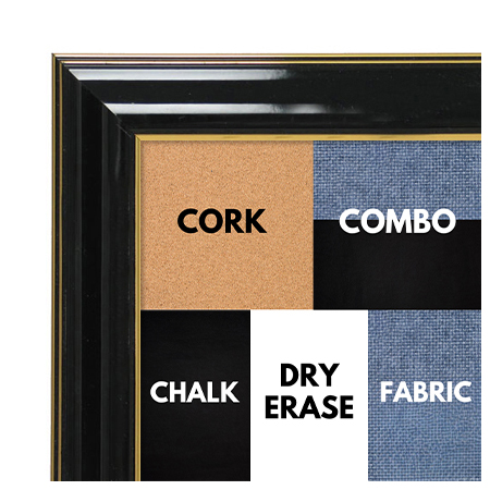 BB1668-2 | Glossy Black / Gold | Custom Cork Bulletin Board | Custom White Dry Erase Board | Custom Chalk Board