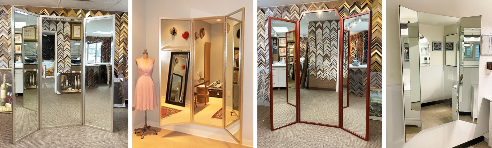 Custom three panel dressing mirrors full 360-degree view - any size - free standing floor mirror or wall mounted
