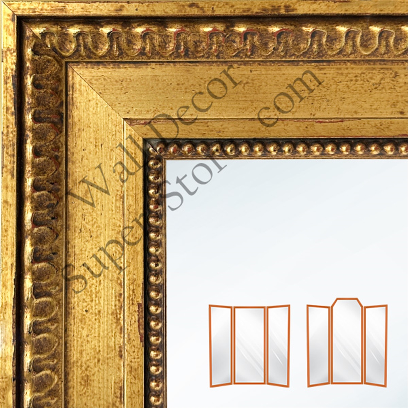 WM1591 - Elegant Vintage Ornate Frame - Gold & Silver - Custom 3 Panel Mirror