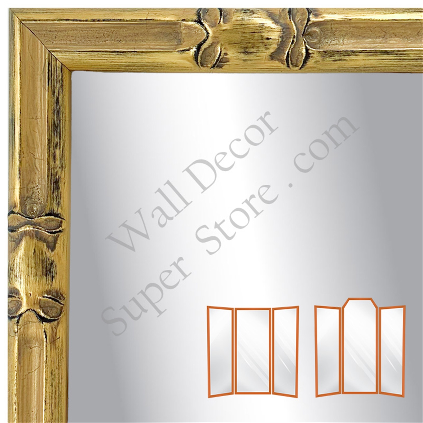  WM1894 - Bamboo - Gold, Silver - Custom 3 Panel Mirror